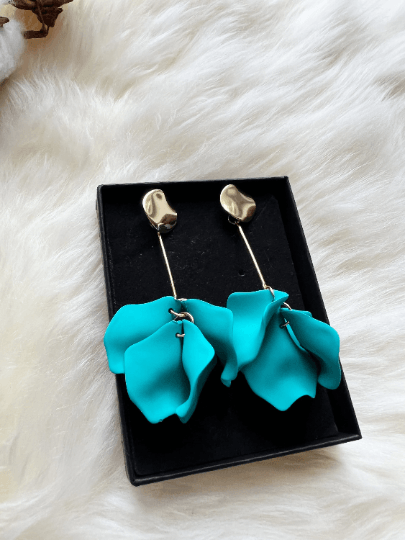 Turquoise flower earrings | dangle petals baroque earrings | unique golden bar geometric floral earrings | bridal party wedding earrings - TuttyKnitty