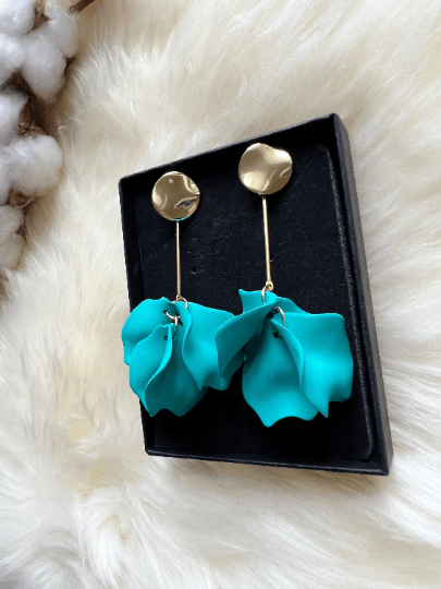 Turquoise flower earrings | dangle petals baroque earrings | unique golden bar geometric floral earrings | bridal party wedding earrings - TuttyKnitty