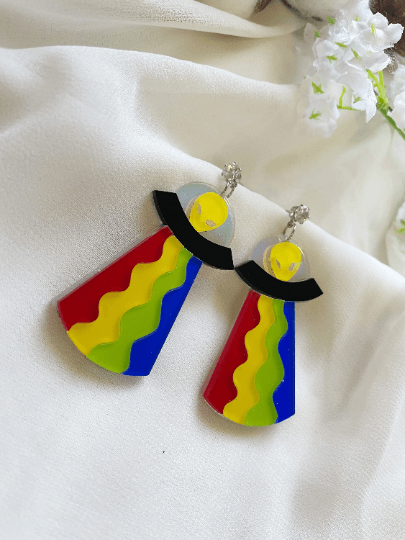 UFO alien earrings | hologram neon rainbow | quirky fun cute kawaii earrings | acrylic art earrings | scientific research mystery news - TuttyKnitty