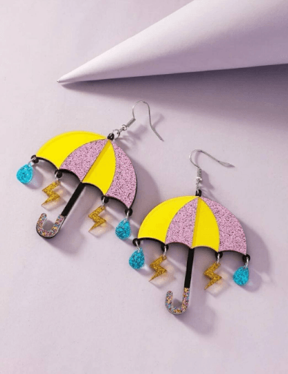 Umbrella stormy rain earrings | boho style earrings | funky pop art earrings | acrylic art earrings | gift for her - TuttyKnitty