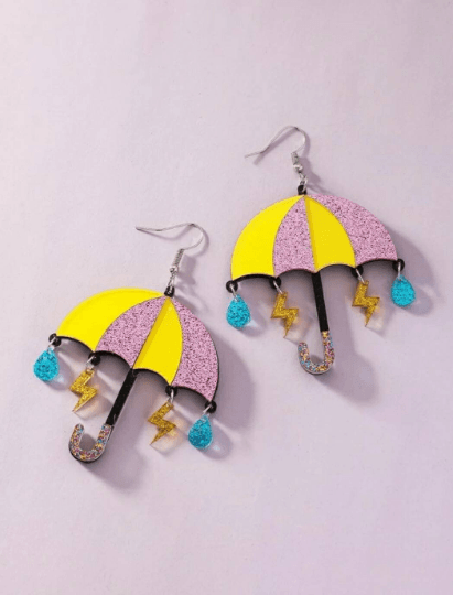 Umbrella stormy rain earrings | boho style earrings | funky pop art earrings | acrylic art earrings | gift for her - TuttyKnitty