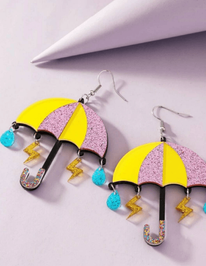 Umbrella stormy rain earrings | boho style earrings | funky pop art earrings | acrylic art earrings | gift for her - TuttyKnitty