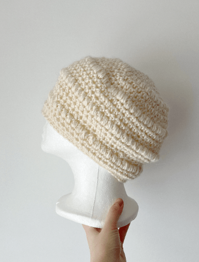 crochet beanie in cream white