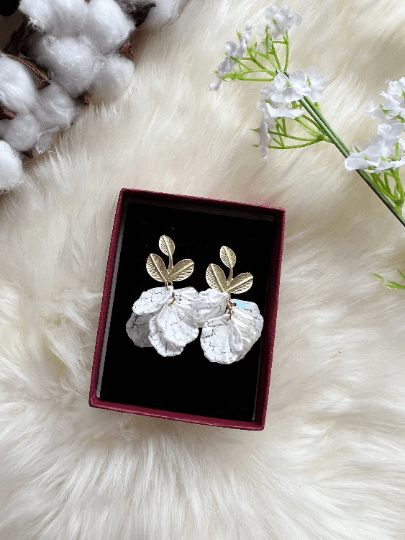 Leaf styles pearl iridescent petals earrings